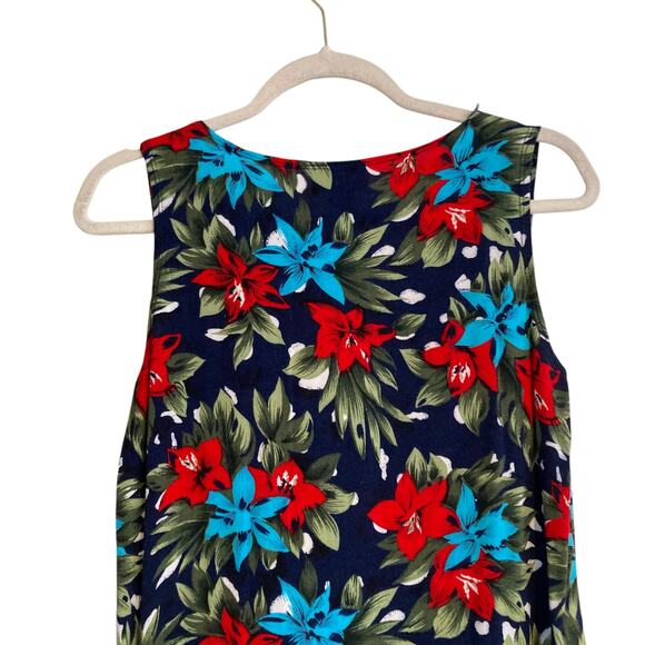 Vintage 80s Blue Red Hawaiian Floral Flowing Rayon Sheath Sundress Size Medium - Picture 10 of 15